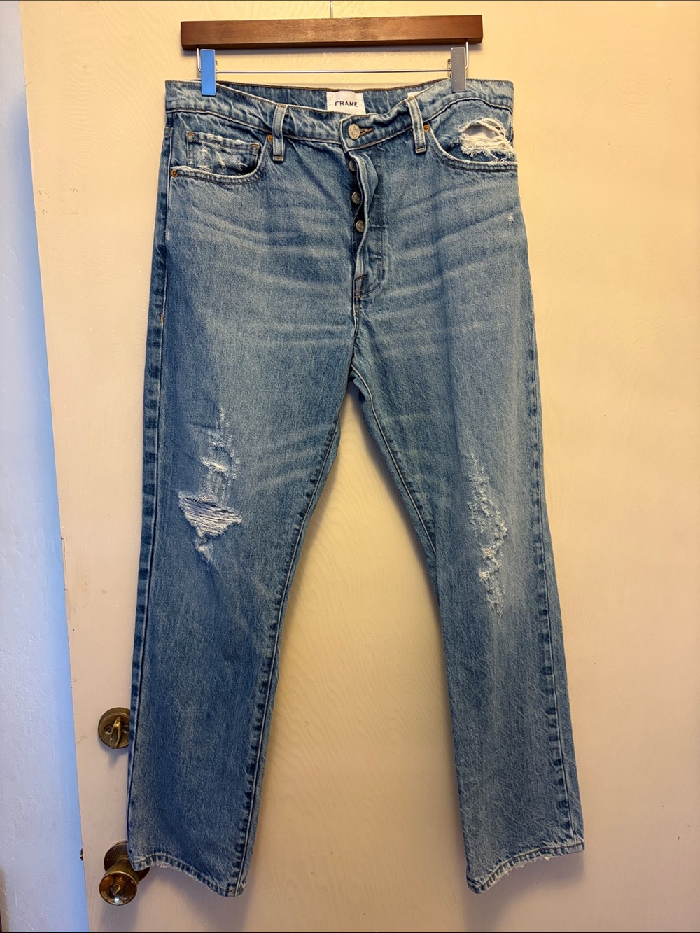 Frame Women’s Le Slouch Denim Light Blue Boyfriend Jeans Distressed